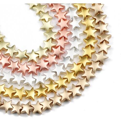 YHBZRET 8mm Matte Rose Gold Silvers Hematite Natural Stone Five-pointed star Spacer Loose Beads For Jewelry Making Diy bracelets