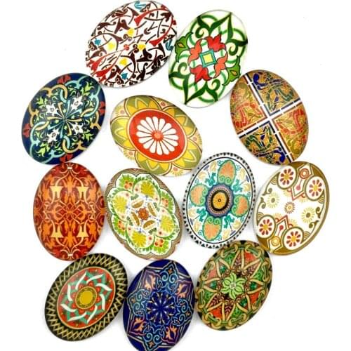 ZEROUP 2 Sizes Oval Photo Glass Cabochon Mixed Patterns Fit Pendant Base Setting for Flat Back Jewelry Embellishment