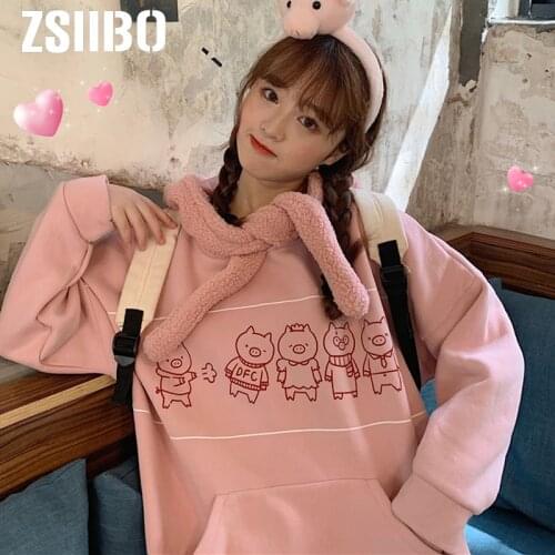 2019 Women Sweatshirt And Hoody Ladies Hooded Pig Cute Printed Casual Pullovers Girls Long Sleeve Spring And Autumn Plus Size