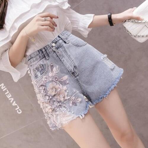 Women 2021 Summer Fashion Loose Casual Denim Shorts Female Embroidery Shorts Jeans Ladies Hole Sexy Washed Jeans Shorts Y41