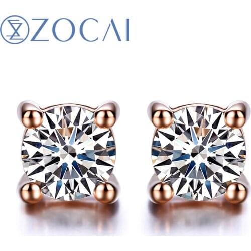 ZOCAI earrings Genuine Diamond 0.18 CT Certified Diamond Stud Earrings Real 18K White / Rose / Yellow Gold Earrings E00008
