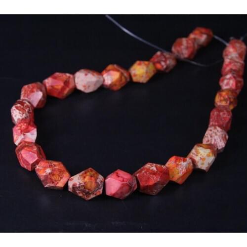 15.5"strand Orange Red Emperor Stone Faceted Nugget Beads Bulk,Cut Sea Sediment Imperial Jaspers Pendant Necklace Jewerly Making