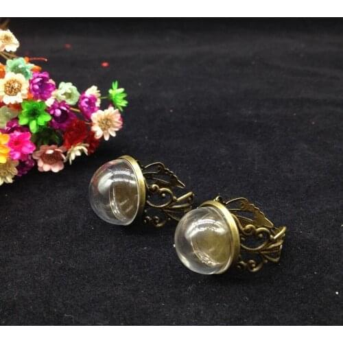20sets/lot 16/18mm glass globe & bronze plated ring flower tray finding set glass round glass vial diy ring glass cover jewelry