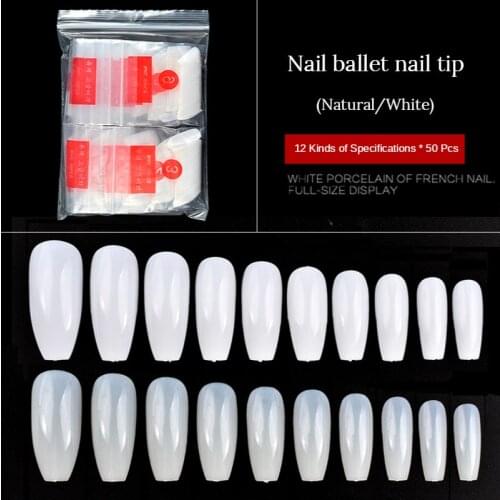500pcs Ballerina Nail Art Natural/Transparent Color Fake Nail Coffin Nail Flat Shape UV Glue Pointed Nail Piece Manicure Tool