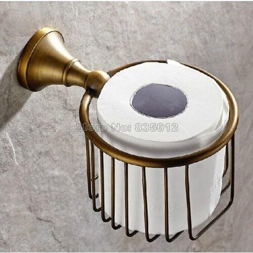 Antique Brass Wall Mounted Bathroom Toilet Paper Roll Holder Basket Wba148