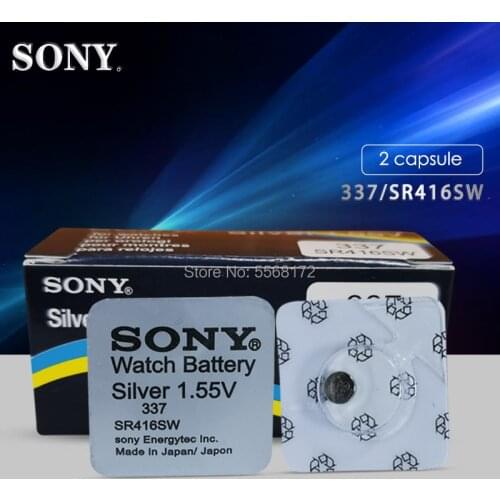 2pcs Sony 1.55V 337 SR416SW Silver Oxide Watch Battery 337 SR416SW Button Coin Cell Single grain packing MADE IN JAPAN