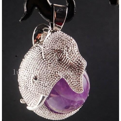 Free Shipping Fashion Jewelry 18x20mm Beautiful Natural Purple Crystal Elephant Ball Women Men Pendant Bead C3737
