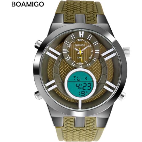 BOAMIGO Digital Watch Men Sports Army Wrist Watch Dual Dial LED Luminous Waterproof Quartz Men Watch Relogio