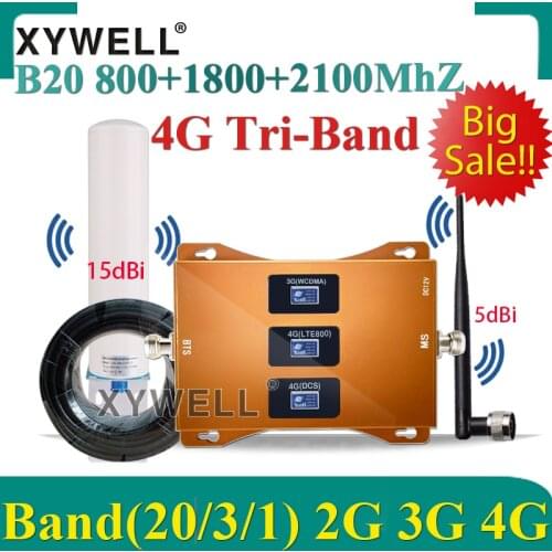 BigSale!! Repeater 4G B20 800/2100/1800Mhz Tri-Band Cellphone 4G Cellular Booster LTE UMTS Repeater 2g 3g 4g Cellular Amplifier