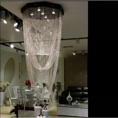Duplex floor long chandeliers staircase lights villa led crystal ceiling lamp floor in the living room hotel chandeliers led