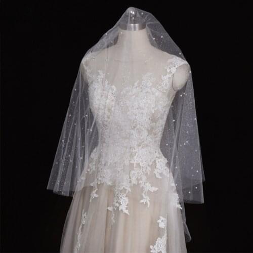 2 Tier Wedding Bridal Veil with Comb Cut Edges Glittering Tulle Veil for Bride Bridesmaid Flower Girl Fingertip Length