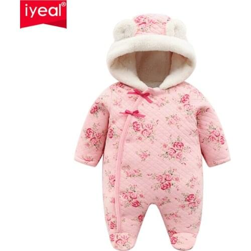 IYEAL Princess Newborn Baby Clothes Children Girls Rompers Winter Thicken Cotton Fleece Warm Hooded Toddler Infant Jumpsuits