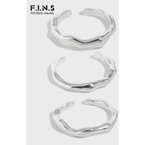 F.I.N.S Minimalist Solid S925 Sterling Silver Open Ring Irregular Surface Stackable Solid Silver 925 Fine Rings Finger Jewelry