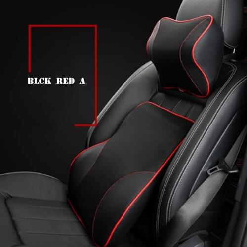 Leather Mesh Car Neck Pillow Set Memory Foam Auto Headrest Waist Support Cushion Icesilk Seats Back Covers Pillows For BMW