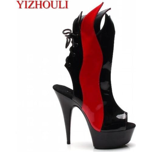 Fashion PU Leather Cool Boots 15cm High-Heeled Shoes Female Sandals Unusual High Heel Shoes Classics 6 Inch Black Ankle Boots
