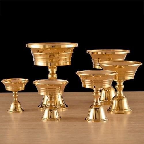 Brass Candlestick Polishing Romantic Flower Golden Candle Cup Buddhist Tibetan Lamp Holder Wedding Dinner Home Table Decoration