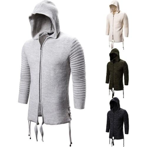 Hot Selling Fashion Knitted Cardigan Mens Jacket Solid Color Mens Sweater Hooded Zipper Ou Size Sweater