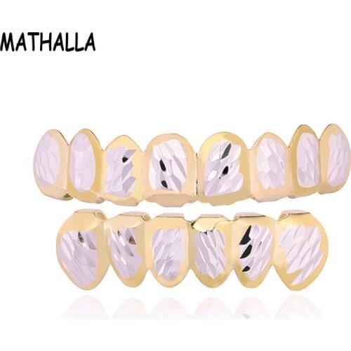 Gold and Silver Double Color Grills Top and Bottom Dental Engraved Grillz