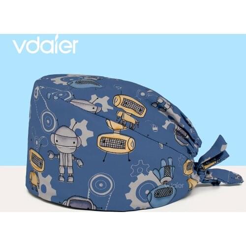 Scrubs nursing Printed Medical Caps Medical Hat Surgical with Sweat Band for Long Hair Cotton Cap medical accessories