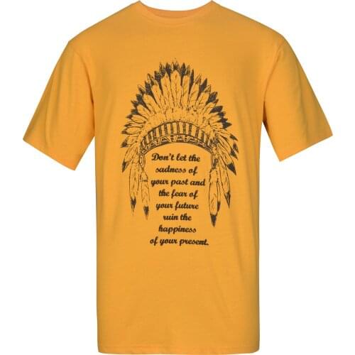 Mens Printed T-Shirt Lesmart Sweat Absorption Breathable Soft Stretch Mens Top Indian Printed Text Printing Shirt for Summer