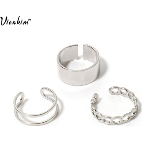 Vienkim Metal Geometry Circular Punk For Women Rings Set Opening Index Finger Accessories Buckle Joint Tail Ring Jewelry Gift