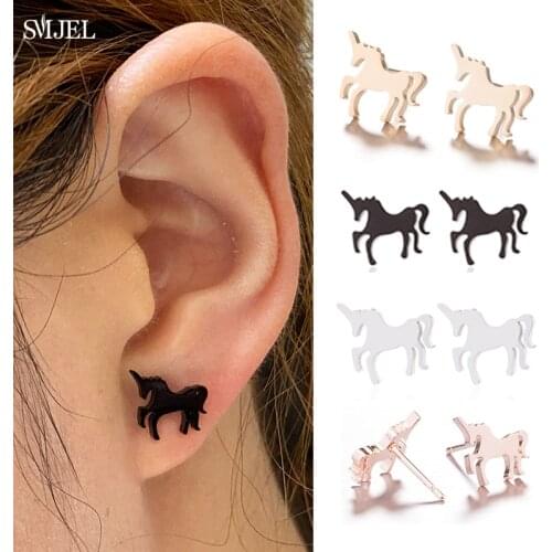 Stainless Steel Cute Unicorn Stud Earrings Women Fairy Animal Horse Earrings Girls Birthday Gift Jewelry Eiffel Tower Pendientes