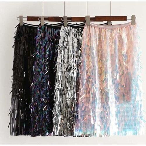 New Spring Sequins Skirts Fashion Beading Knee-Length Empire Sexy Club Valentines Skirts