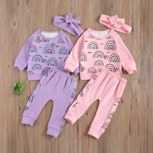 Baby Boys And Girls Rainbow Clothing Set Autumn Spring Long Sleeve T-shirt+Pants Children Leisure Three Piece Set Clothes