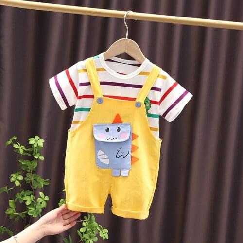 Baby Boy Clothes Summer Childrens Suits Newborn Party Dress Soft Cotton Striped Short Sleeve + Belt Pants Infant Toddler Set
