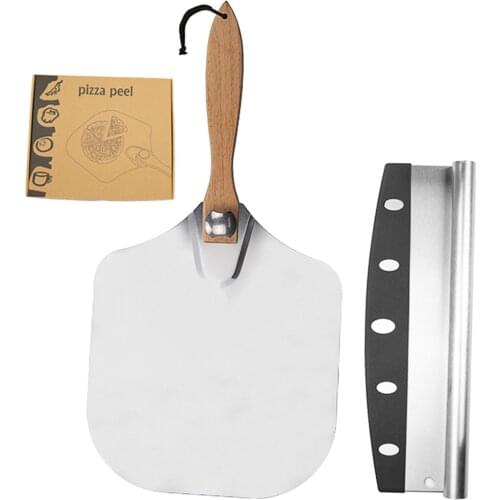 Pizza Peel 12''x14'' and Pizza Cutter 14'' for Indoor and Outdoor Pizza Oven