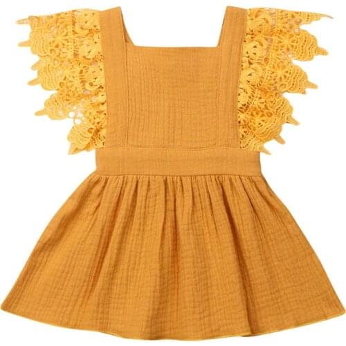 Pudcoco Newborn Baby Girls Ruffle One-Pieces Cotton & linen Dress Lace Short Sleeve Tie Back Outfits Sundress Summer Dress