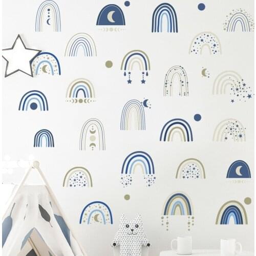 DIY Rainbow Wall Stickers INS Nordic Style Boy Girl Kids Room Decor Aesthetic Wallstickers Nursery Self Adhesive Wallpaper Art