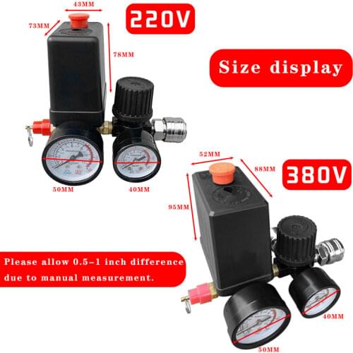 220V/380V Air Compressor Pump Pressure Control Switch Manifold Relief Regulator 0-180 PSI Control Valve with Gauge
