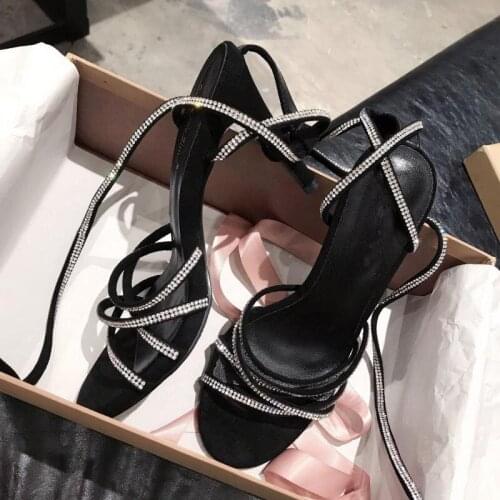 Crystal Gladiator Sandals Woman Luxury Brand Summer Ankle Strap High-heeled Shoes Women Thin High Heels Pumps Ladies Party Shoes