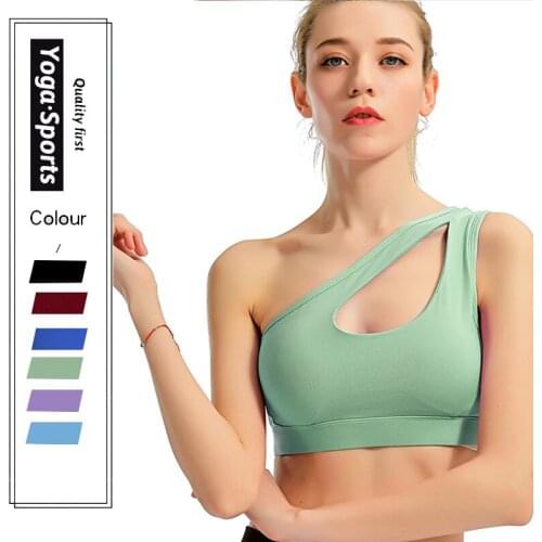 Sexy One Shoulder Sports Bra Women Solid Fitness Yoga Bras Gym Padded Sport Tops Athletic Vest Running Push Up Brassieres