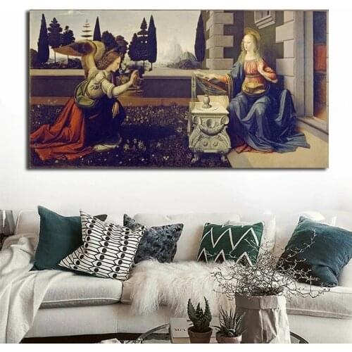 Da Vinci Annunciation Oil Painting Vintage Posters And Prints Painting Cuadros Pictures Wall Art For Living Room Home Decor