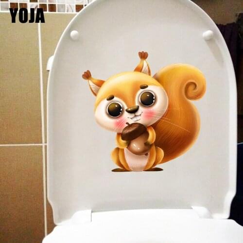 YOJA 21.4×20.8CM Squirrel Holding Pine Cones Kids Room Wall Decoration Cartoon WC Toilet Sticker T1-2768