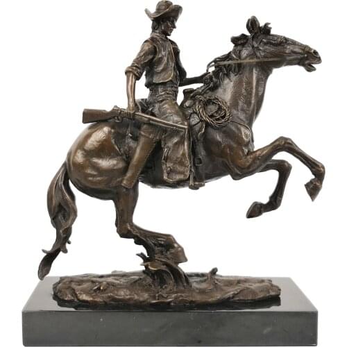 Western Cowboy with Gun Ridding Statue Vintage Man Sculpture Art Marble Base Gorgeous Office Table Decoration
