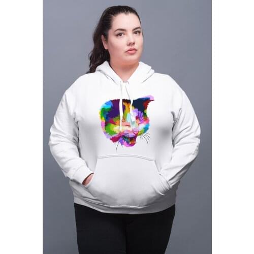 Angemiel Wear Colorful Smiley Cat White Women 'S Hooded Sweatshirt