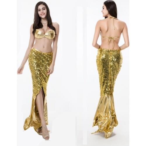 Mermaid Costume Women Halloween Cosplay Costume Adult Mermaid Costume Sexy Long Dress Mermaid Tail Costume Golden Sequins Dress