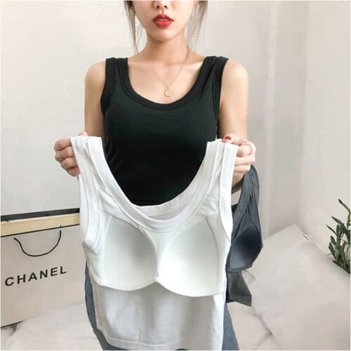 Camisole womens cotton underwear bottoming with chest pads bra One-piece inner and outer wear solid color summer beauty back