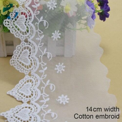 10yards 14cm white lace cotton embroidery lace french lace ribbon fabric guipure diy trims warp knitting sewing Accessories#3010