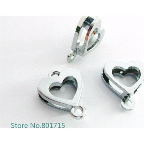100pcs sliver plain heart 8mm Slide Charm Fit Pet Collar Wristband key chain as gift SL465