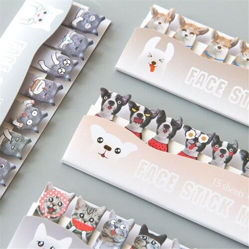 120pcs Cute Cats Dogs Memo Pads Kawaii Sticky Notes DIY Scrapbooking Self Adhesive Index Paper Bookmark Label Sticker Stationery
