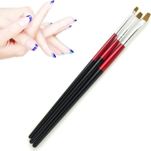3 PCS Nail Flat Nylon Brush Set Black Handle Drawing Painting DIY Design Nail Art Brushes Set Professional Manicure Tools