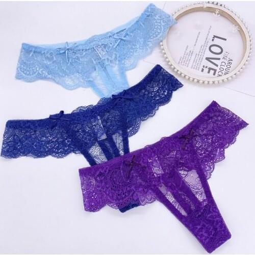 3PCS/Set Sexy Panties Women G-String Thong Lace Underwear Low-Waist Female Underpants Perspective Briefs Colorful Lingerie