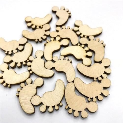 500PCS 20MM Natural Wood Feet Pattern Home Decoration Accessories for DIY Scrapbooking Crafts Handmade Wooden Ornaments