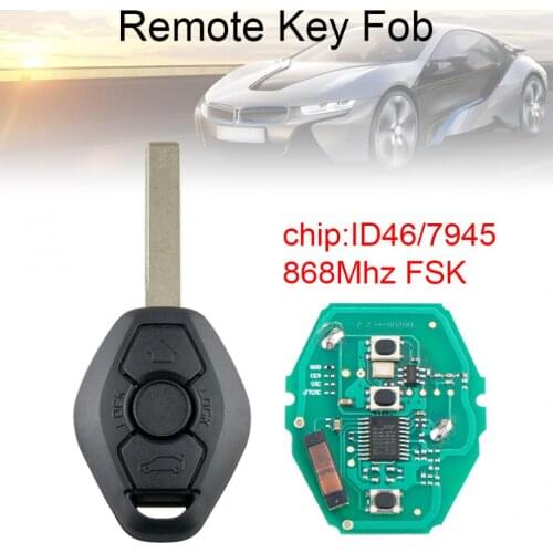 868Mhz FSK Plastic+ Metal Car Remote Key Fob with ID46/7945 Chip and HU92 Blade Fit for BMW 3/5 Series