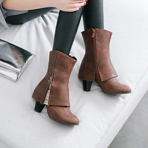 BLXQPYT Zapatos De Mujer 2021 Fashion Booties Woman Autumn Winter Retro Zip Round Toe Platform Shoes Women Plus Size Boots 7106