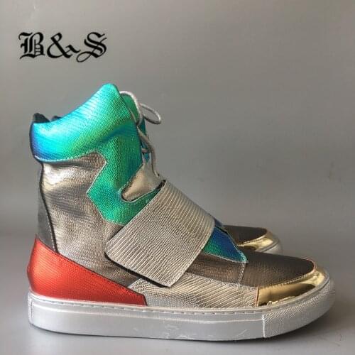 Black&Street Real Picture Trainers Running genuine Leather cowhide Flat Boots Personalized patchwork colorful Men Boots